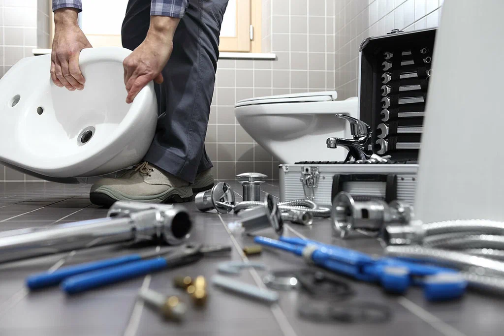 Plumbing tools prepared for a bathroom repair in Chambersburg