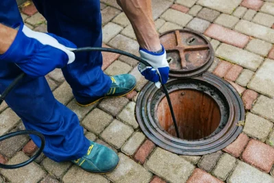 Plumber cleaning an outdoor sewer drain in Chambersburg