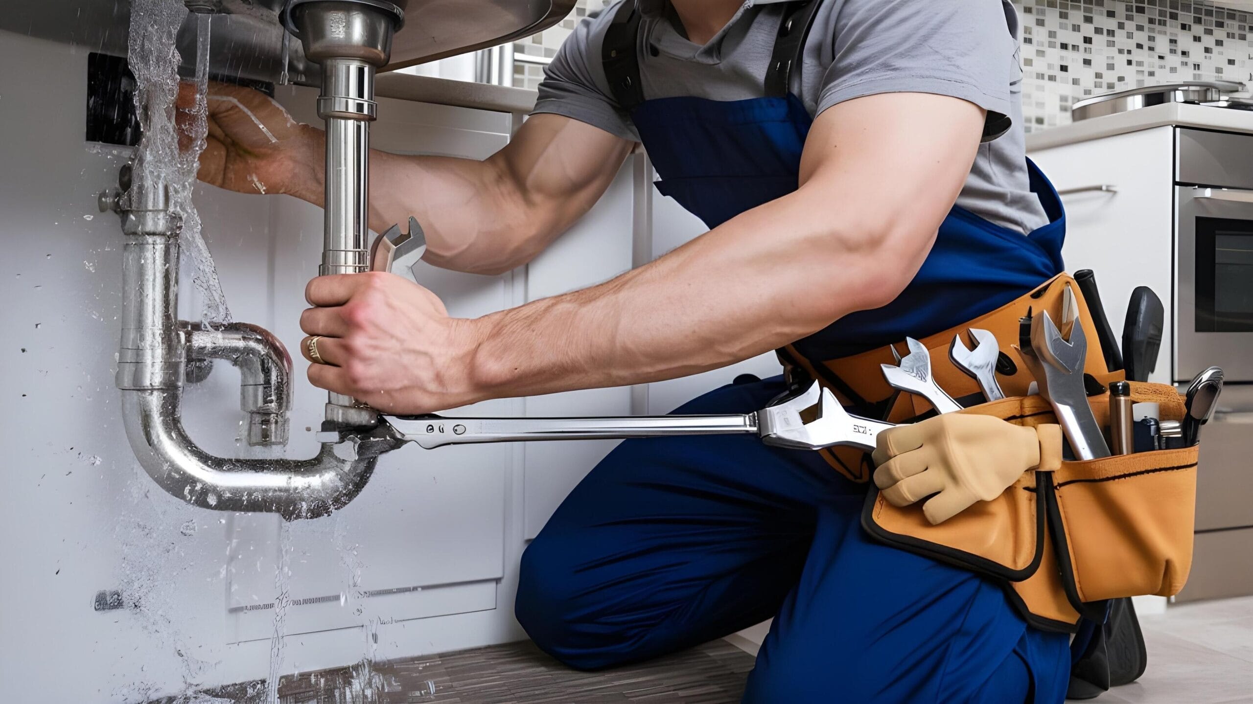 Plumber tightening a residential plumbing pipe in Chambersburg